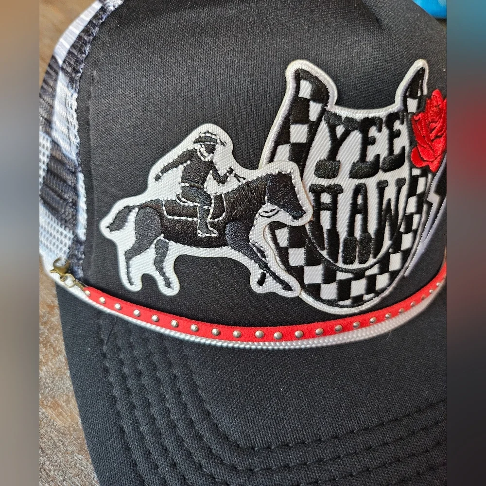 NWT OTTO Black Snapback Trucker Hat with Horse And Yee Haw, Embroidered Patches